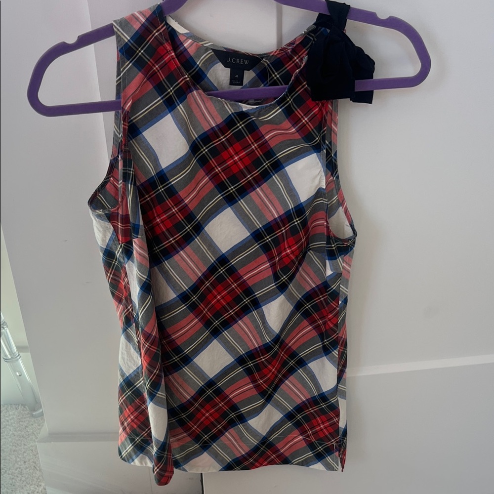 J.Crew tartan blouse with bow size 4
